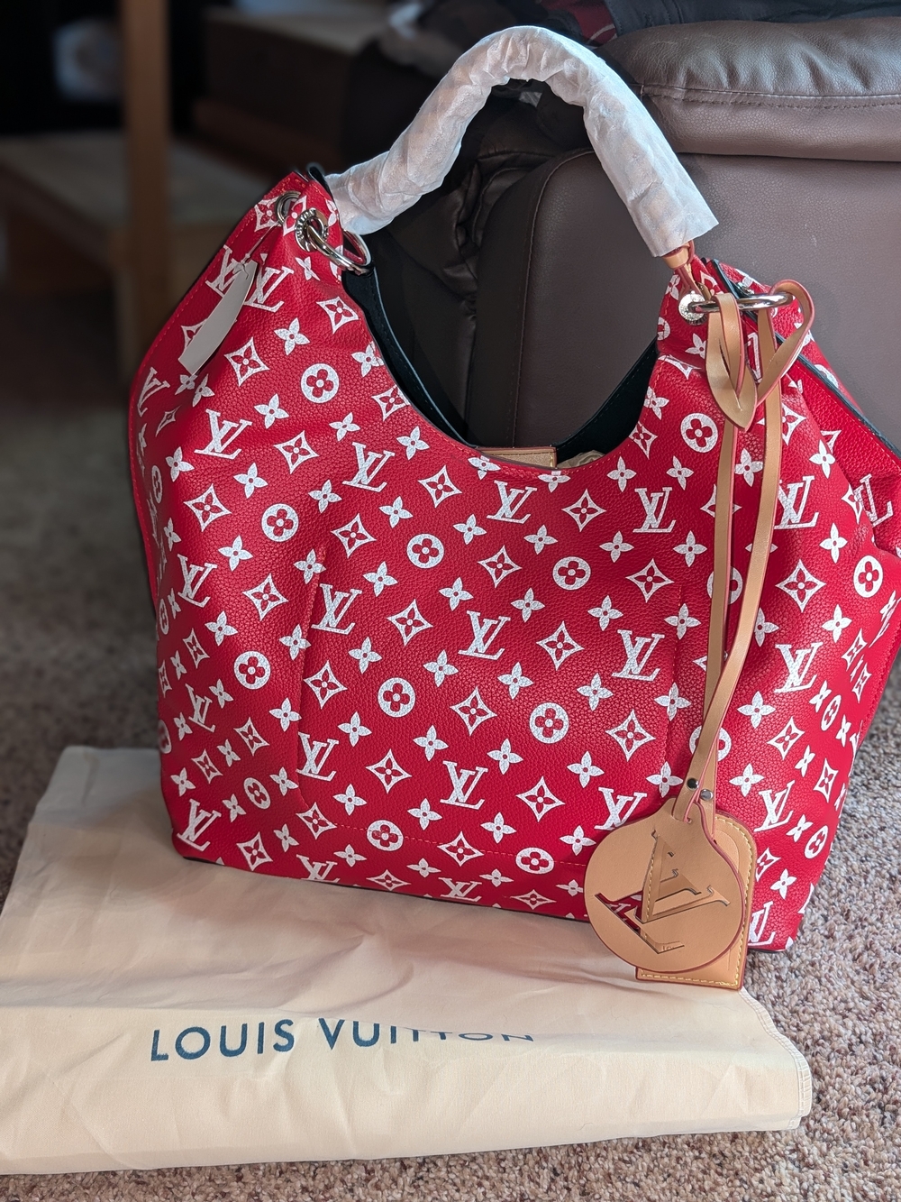 Red Monogram Fashion Inspired Hobo Bag
